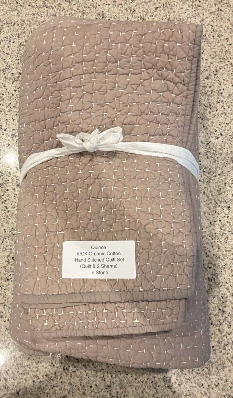 Quince K/CK Organic Cotton Hand Stitched Quilt Set In Stone